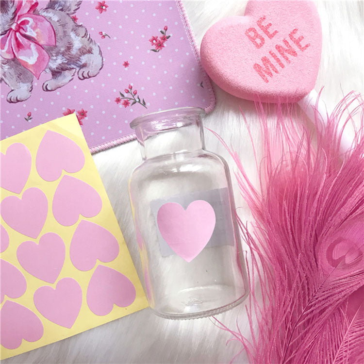 Pink Love Heart Stickers (16 pcs)