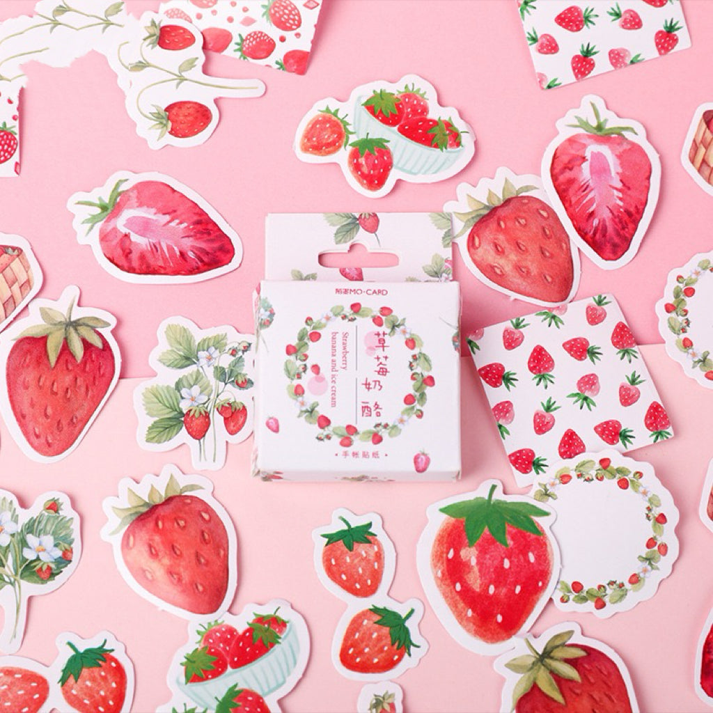 Kawaii Hand-Drawn Strawberry Stickers