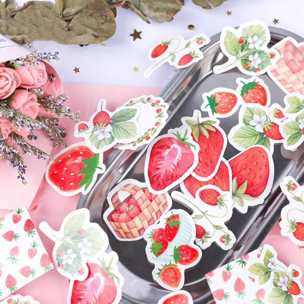 Kawaii Hand-Drawn Strawberry Stickers