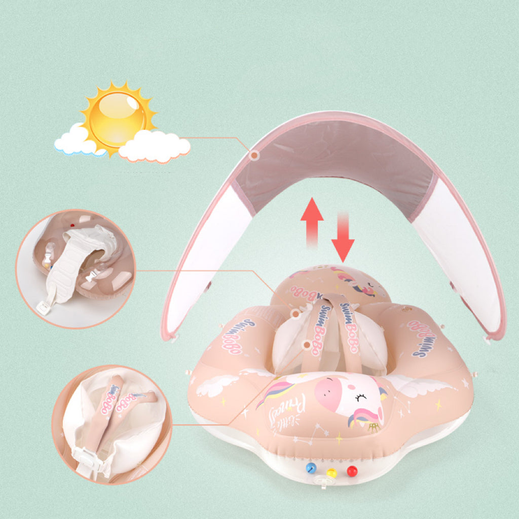 Baby Pink Unicorn Float with Sun Shade, Safety Support & Splashy Fun