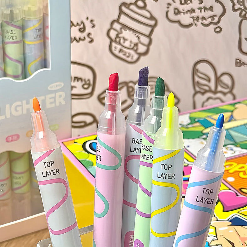 Stacked Contrast Colour Dual-Tip Highlighter – Set of 6