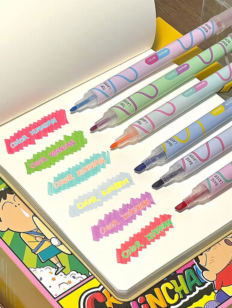 Stacked Contrast Colour Dual-Tip Highlighter – Set of 6