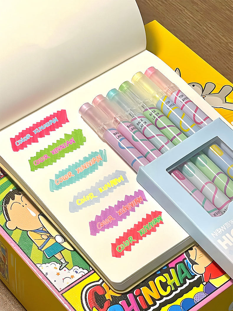 Stacked Contrast Colour Dual-Tip Highlighter – Set of 6