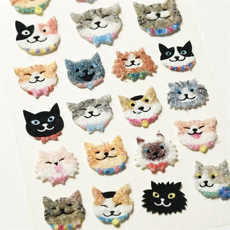 Happy Smiley Fluffy Cat Face Sticker Sheet - Limited Edition