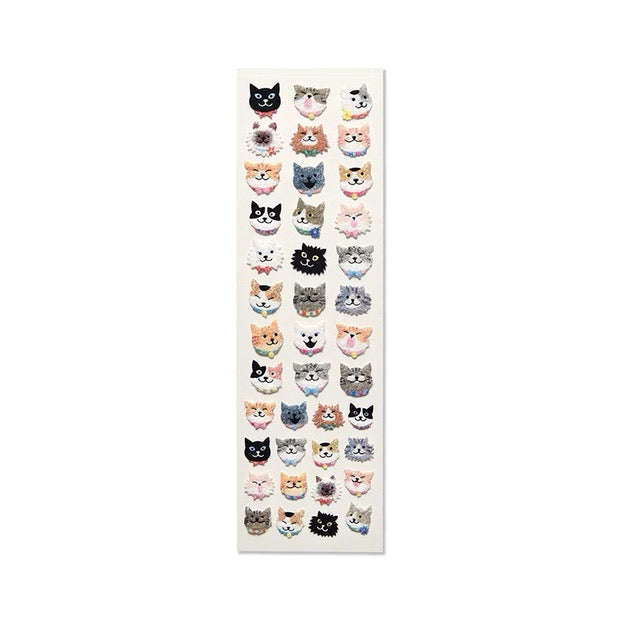 Happy Smiley Fluffy Cat Face Sticker Sheet - Limited Edition