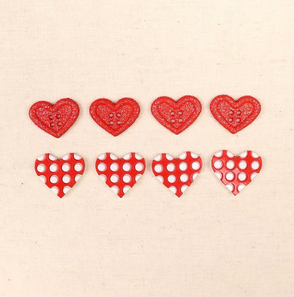 28mm Red Heart Button with Gold Glitter - 8 pcs