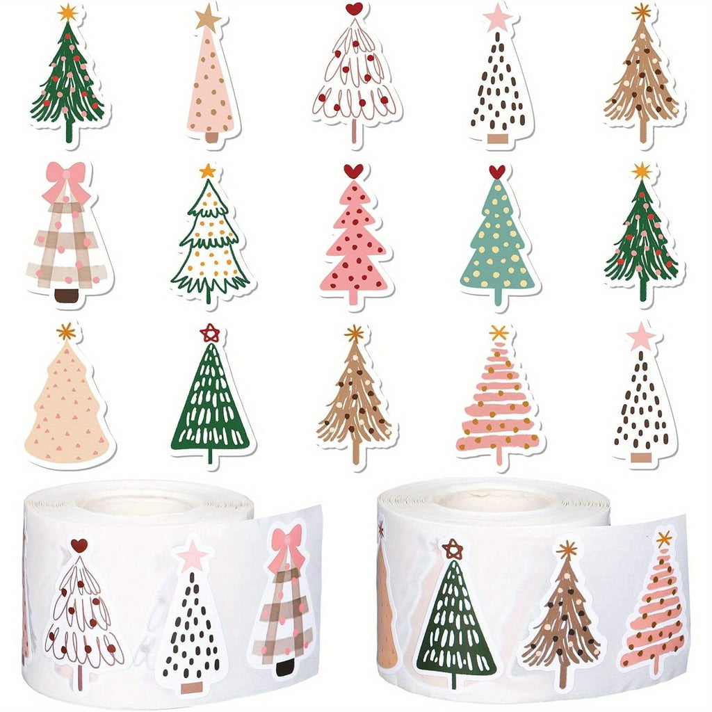 Cartoon Christmas Tree Sticker Roll – Fun Holiday Decor