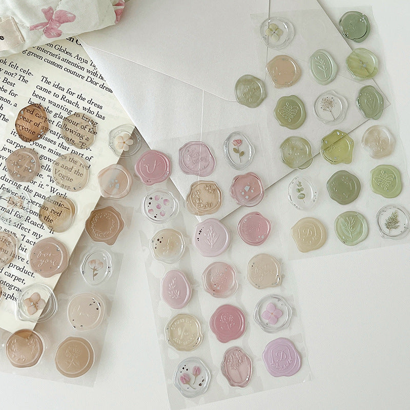 Pastel Translucent Poetic Wax Seal Stickers (18 pcs)