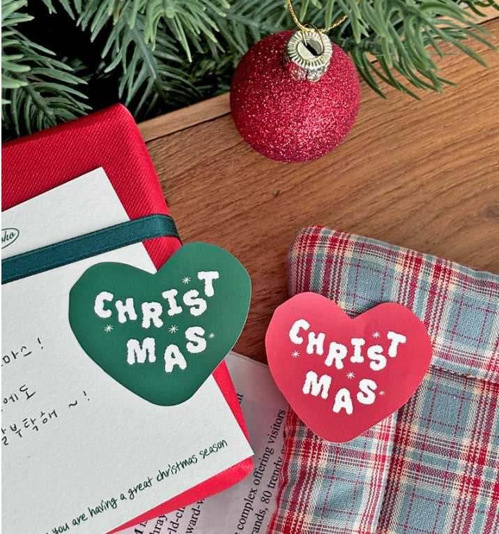 Christmas Holiday Love Heart Stickers – Festive Red and Green (6 pcs)