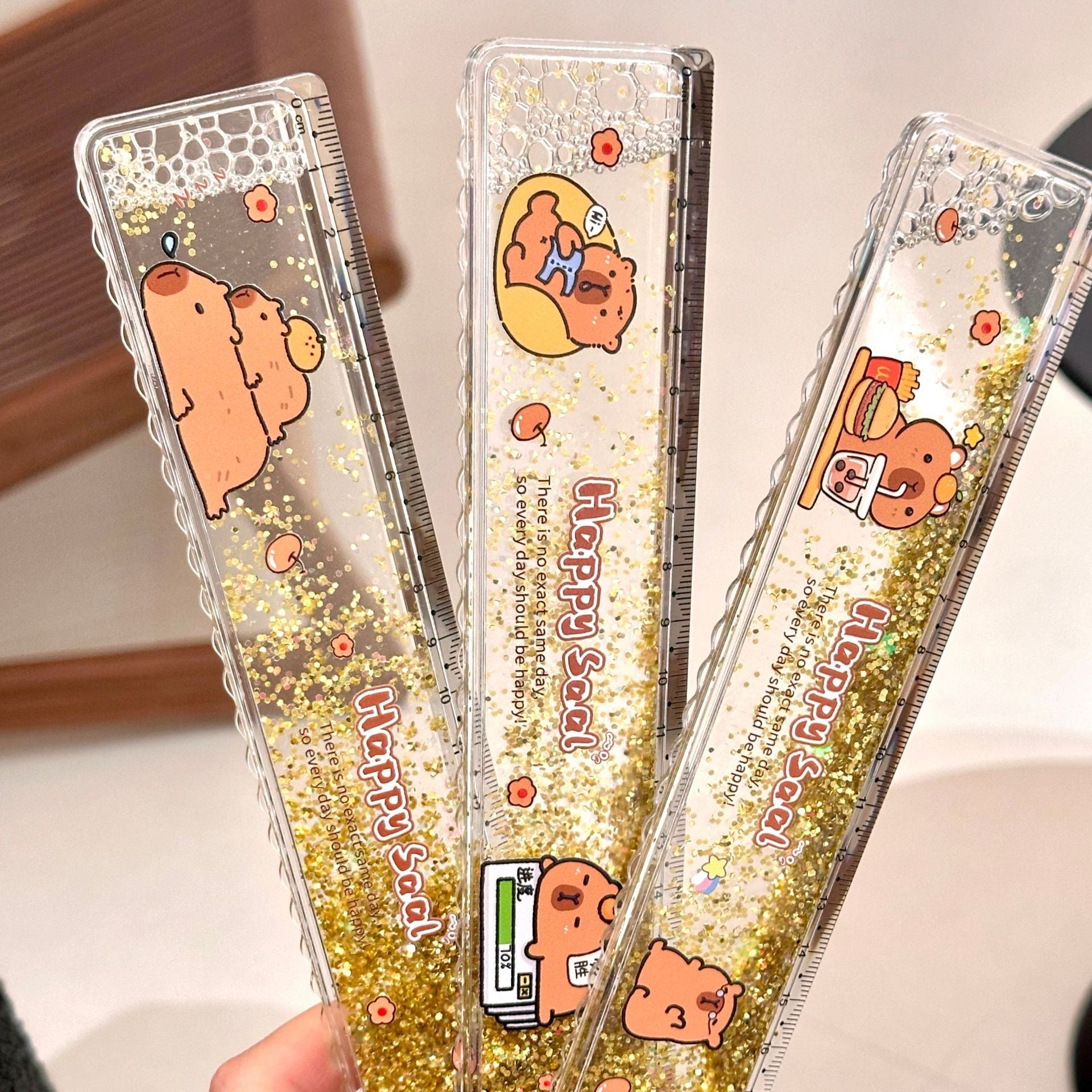 Panda & Capybara Liquid Glitter Ruler 20cm