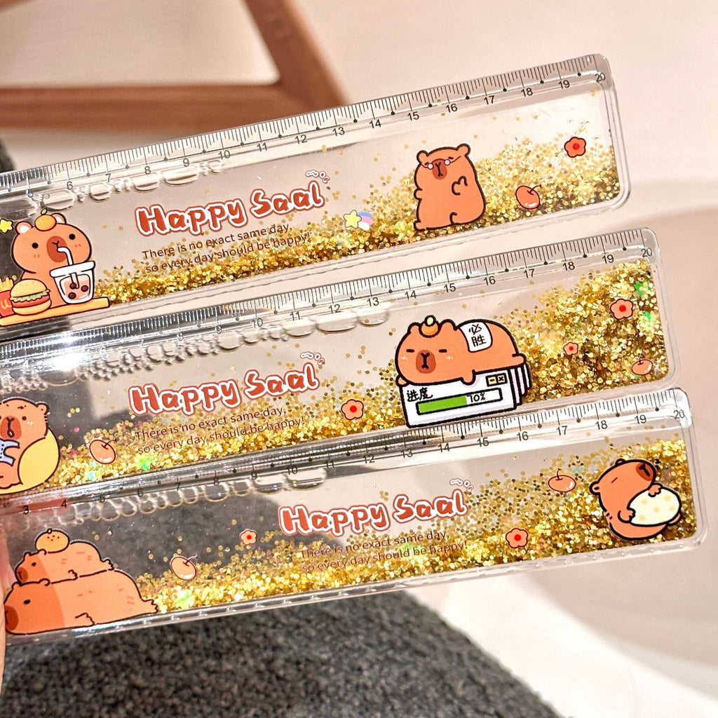 Panda & Capybara Liquid Glitter Ruler 20cm