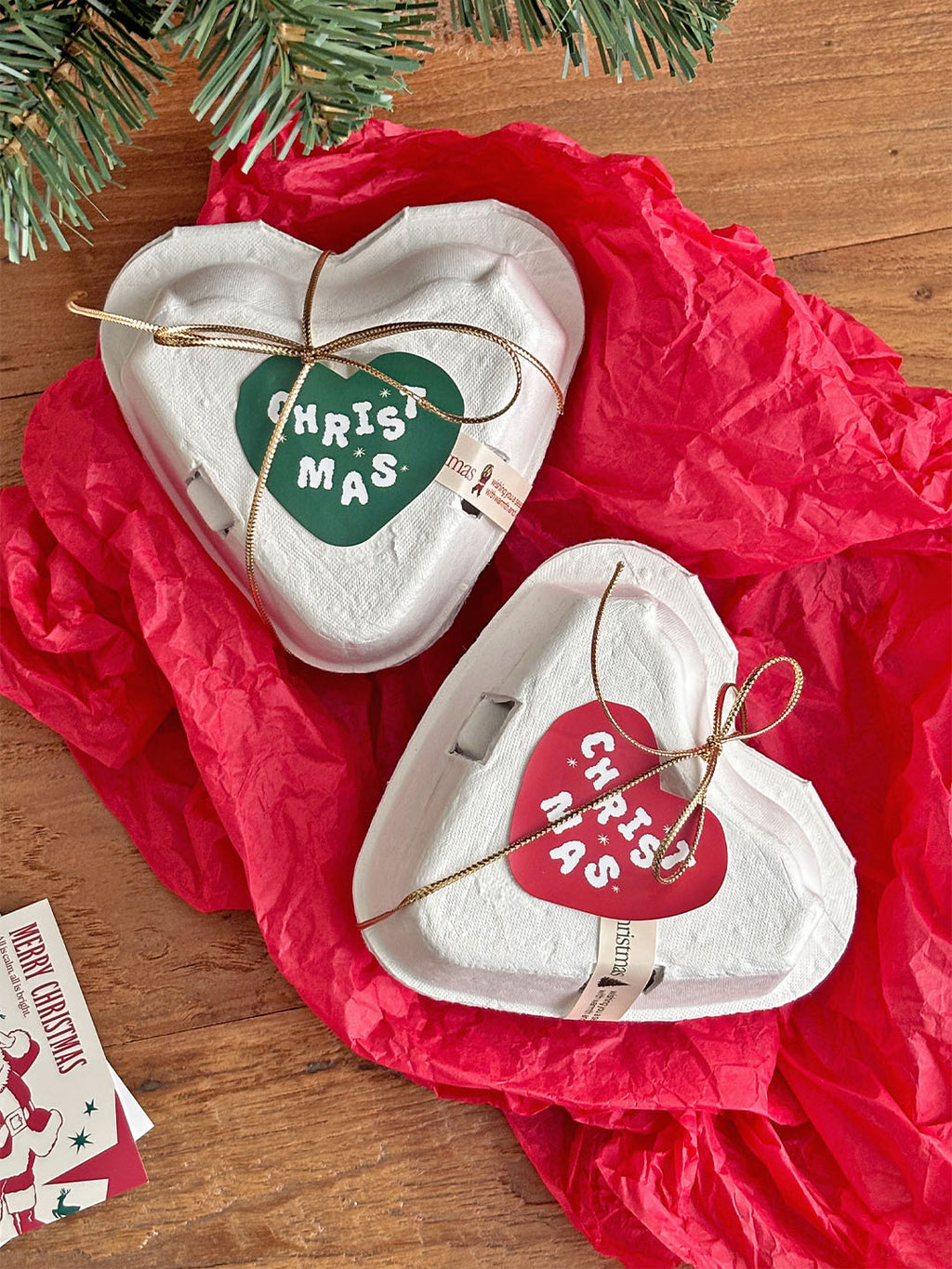 Christmas Holiday Love Heart Stickers – Festive Red and Green (6 pcs)