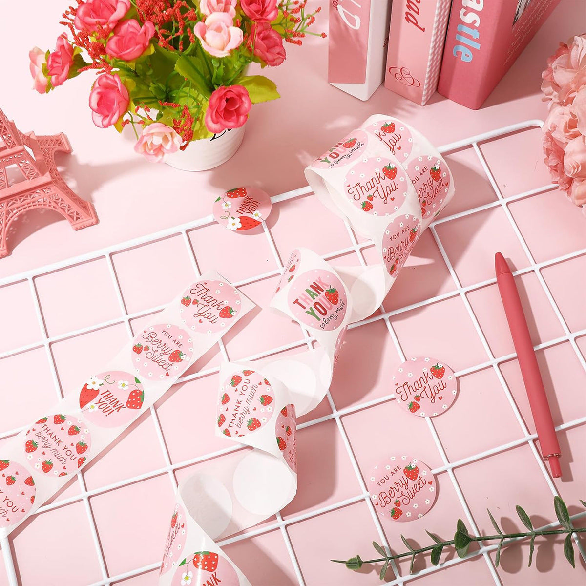 Pink Strawberry Thank You sealing/decoration stickers