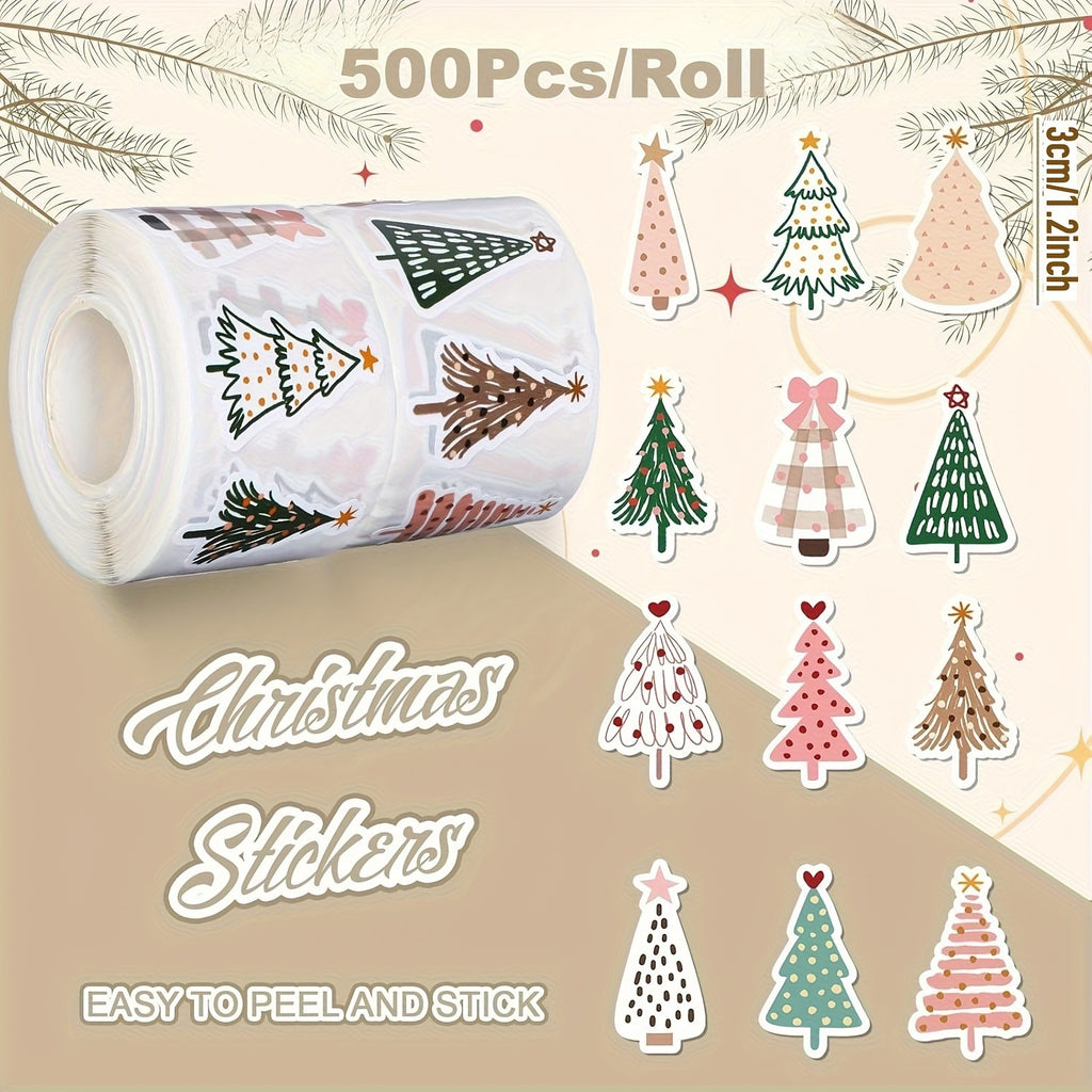 Cartoon Christmas Tree Sticker Roll – Fun Holiday Decor