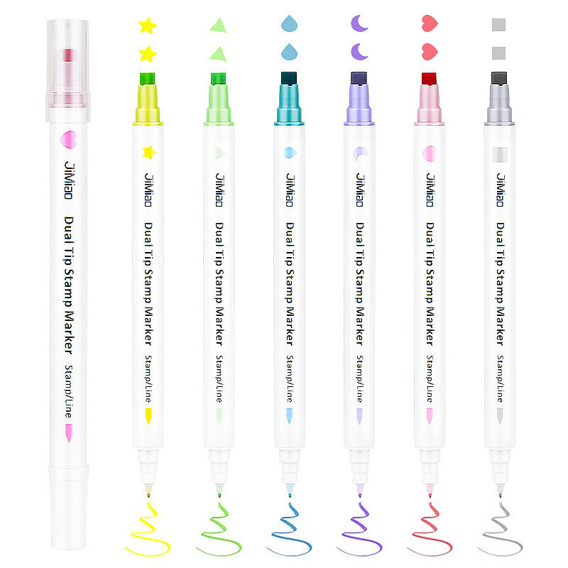 Dual-Tip Stamp Highlighter Pen - Set of 6