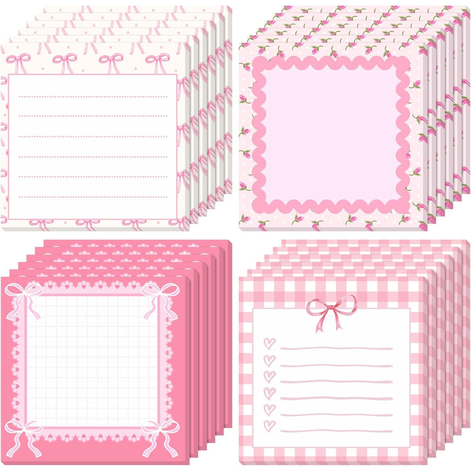 Pink Ribbon Bow Sticky Notes - Set of 4
