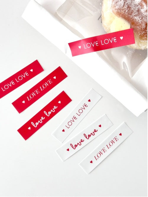 Red & White “Love Love” Strip Stickers (8 pcs)