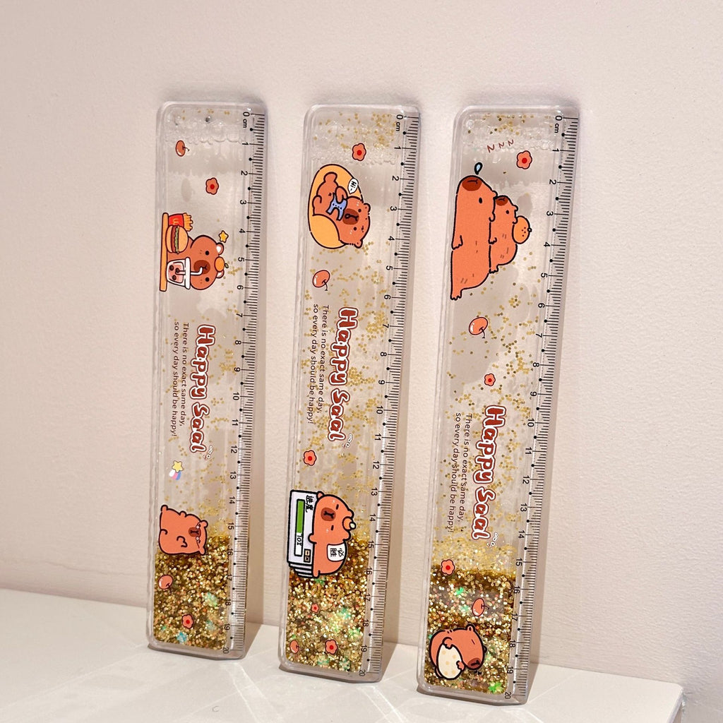 Panda & Capybara Liquid Glitter Ruler 20cm