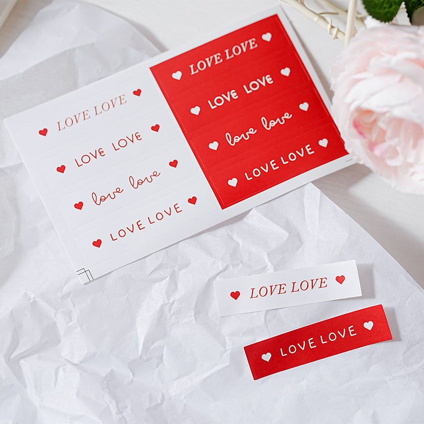 Red & White “Love Love” Strip Stickers (8 pcs)