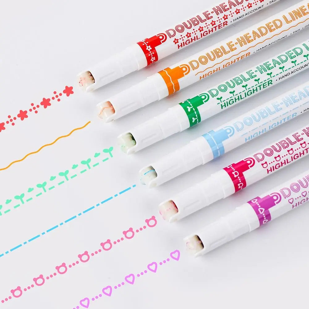 Dual-Tip Patterned Roller Highlighters – 6 Colour Set