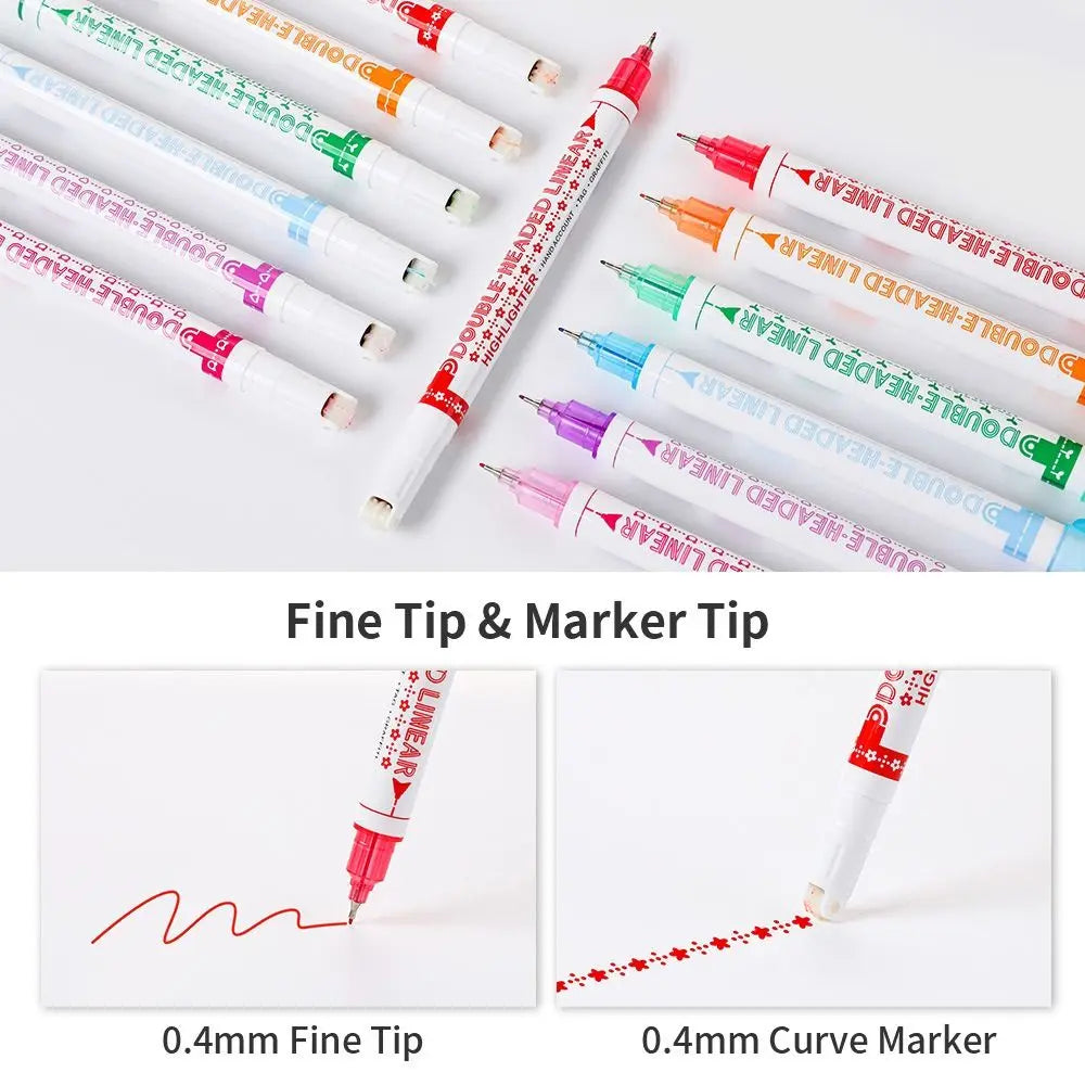 Dual-Tip Patterned Roller Highlighters – 6 Colour Set