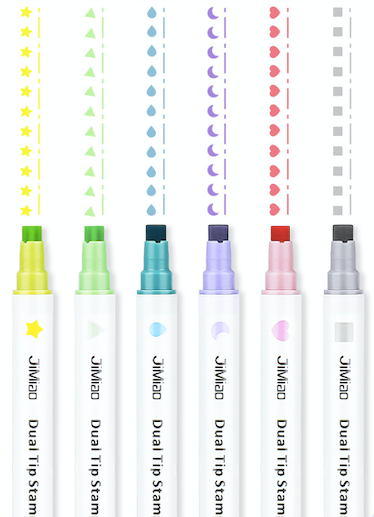 Dual-Tip Stamp Highlighter Pen - Set of 6